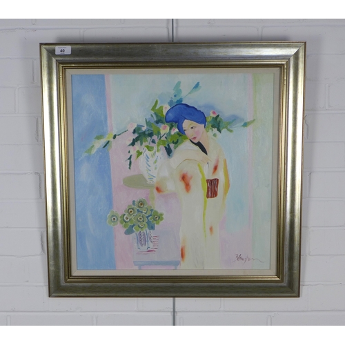 40 - BRENDA LENAGHAN R.S.W. (SCOTTISH 1941-2020), BLUE TURBAN, oil on board, signed and framed under glas... 