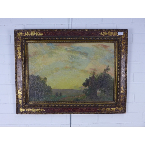 51 - HENRY JOHN LINTOTT (SCOTTISH 1877-1965), SUNSET IN KINGLY VALE, oil on board, framed, 60 x 40cm,.  P... 