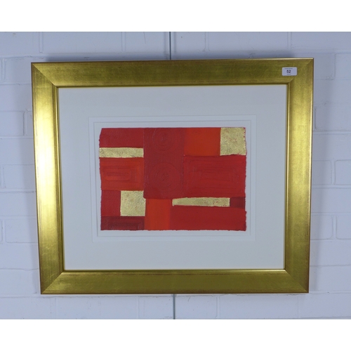 52 - LINDA CHARLES (BRITISH, b.1969), acrylic and gold leaf mixed media abstract, signed and framed under... 