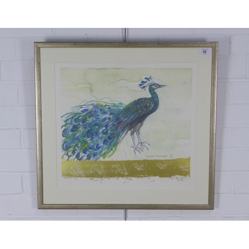 55 - DAME ELIZABETH BLACKADDER O.B.E., R.A., R.S.A., R.S.W., R.G.I., D.Litt (SCOTTISH 1931-2021), PEACOCK... 