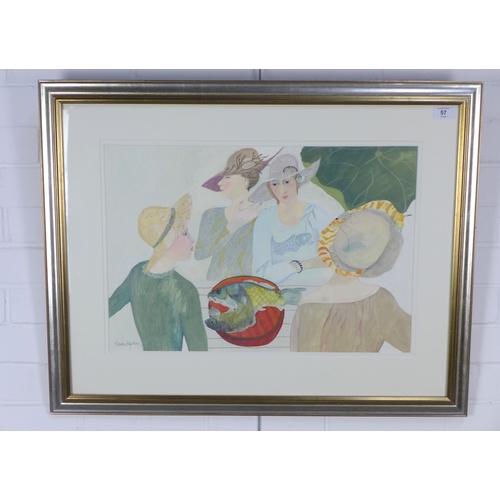 57 - BRENDA LENAGHAN R.S.W. (SCOTTISH 1941-2020), HATS FOR EATING BOUILLABAISSE, gouache, signed and fram... 