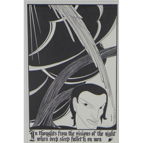 HANNAH FRANK (SCOTTISH 1908 - 2008), IN THOUGHTS FROM THE VISIONS OF THE NIGHT WHEN DEEP SLEEP FALLETH ON MEN (1930), lithograph, signed and framed under glass, 25 x 40cm.