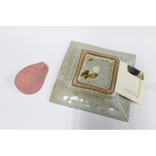 368 - WILLIAM PLUMPTRE (b.1959) studio pottery square dish, 15cm, together with a crystalline glazed slice... 