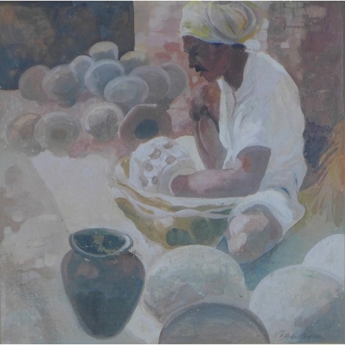 156 - BRENDA LENAGHAN R.S.W. (SCOTTISH 1941-2020), NEPALESE POTTER, oil on panel, signed and framed under ... 