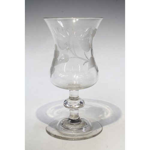 120 - 18th century Scottish Jacobite wine glass engraved with rose stems and 
