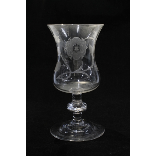 120 - 18th century Scottish Jacobite wine glass engraved with rose stems and 