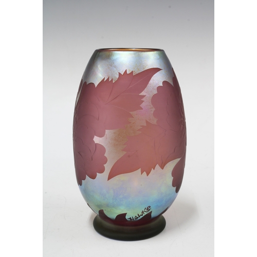 129 - 1980's Lundberg Studios Marialyce Hawke floral cameo art glass vase, engraved on base 1982 LS060132,... 