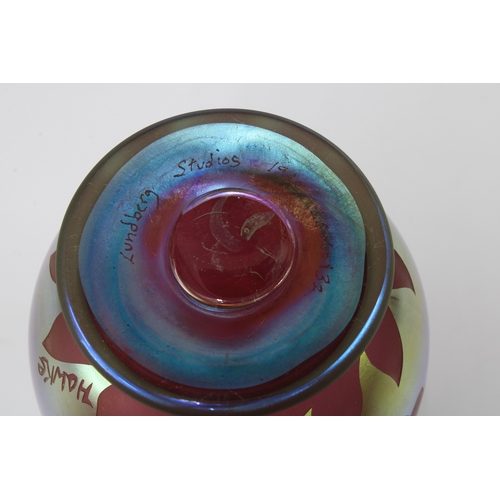 129 - 1980's Lundberg Studios Marialyce Hawke floral cameo art glass vase, engraved on base 1982 LS060132,... 