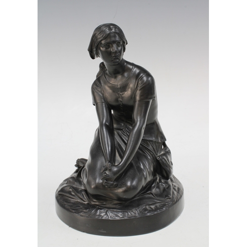 132 - Peter Ipsen pottery figure of Joan of Arc, originally modelled by H.M.A. Chapu, stamped P Ipsen Kjob... 