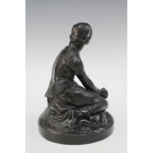 132 - Peter Ipsen pottery figure of Joan of Arc, originally modelled by H.M.A. Chapu, stamped P Ipsen Kjob... 