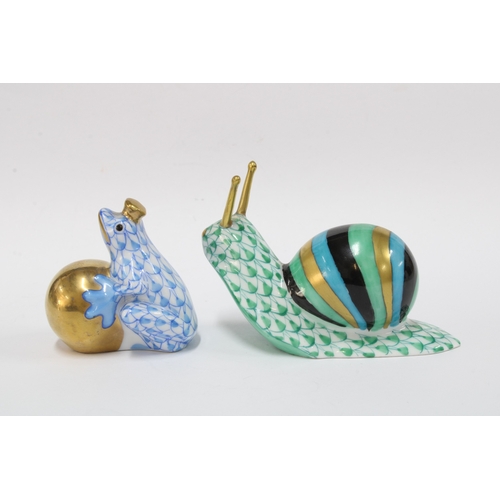 134 - Collection of small Herend animals, including three owls, a snail, and a frog prince, tallest 5cm (5... 