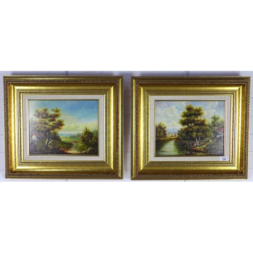 154 - CONTINENTAL SCHOOL, a pair of untitled landscape oil on board panels, signed indistinctly and with g... 