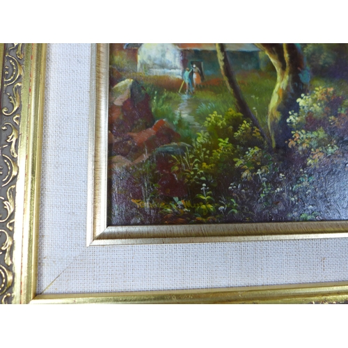 154 - CONTINENTAL SCHOOL, a pair of untitled landscape oil on board panels, signed indistinctly and with g... 