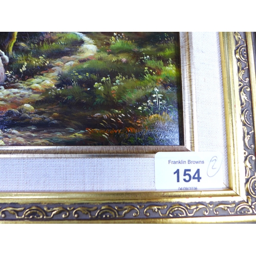 154 - CONTINENTAL SCHOOL, a pair of untitled landscape oil on board panels, signed indistinctly and with g... 
