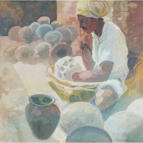 156 - BRENDA LENAGHAN R.S.W. (SCOTTISH 1941-2020), NEPALESE POTTER, oil on panel, signed and framed under ... 