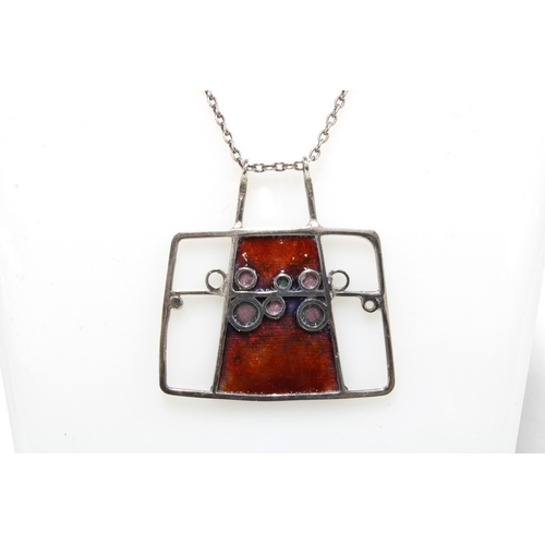17 - ALASTAIR NORMAN GRANT (SCOTTISH 1943-2017) a silver and enamel pendant necklace, Edinburgh 1971