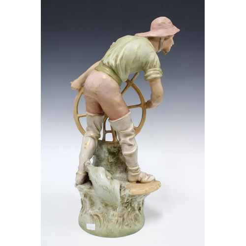 332 - Royal Dux Bohemia helmsman figure No.1836, 47cm, a/f with wheel spoke ends missing.