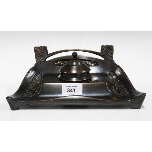 341 - Bronze patinated Art Nouveau inkwell, 24 x 10cm