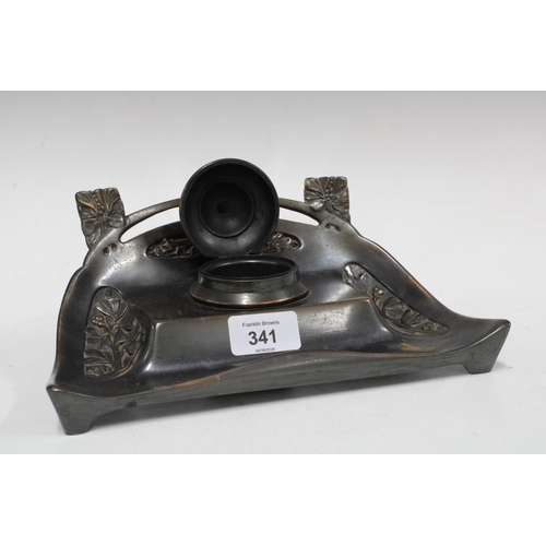 341 - Bronze patinated Art Nouveau inkwell, 24 x 10cm