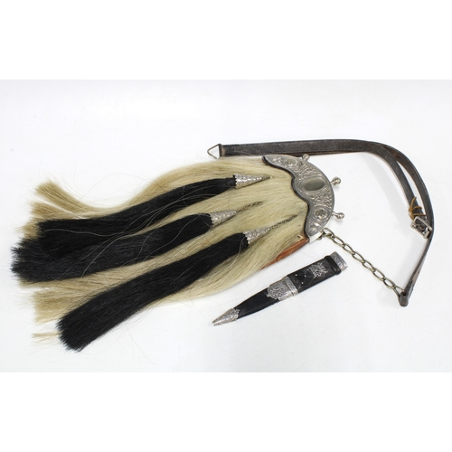 90D - R.G Lawrie of Glasgow & Edinburgh horsehair sporran with celtic embossed silver plated cantle togeth... 