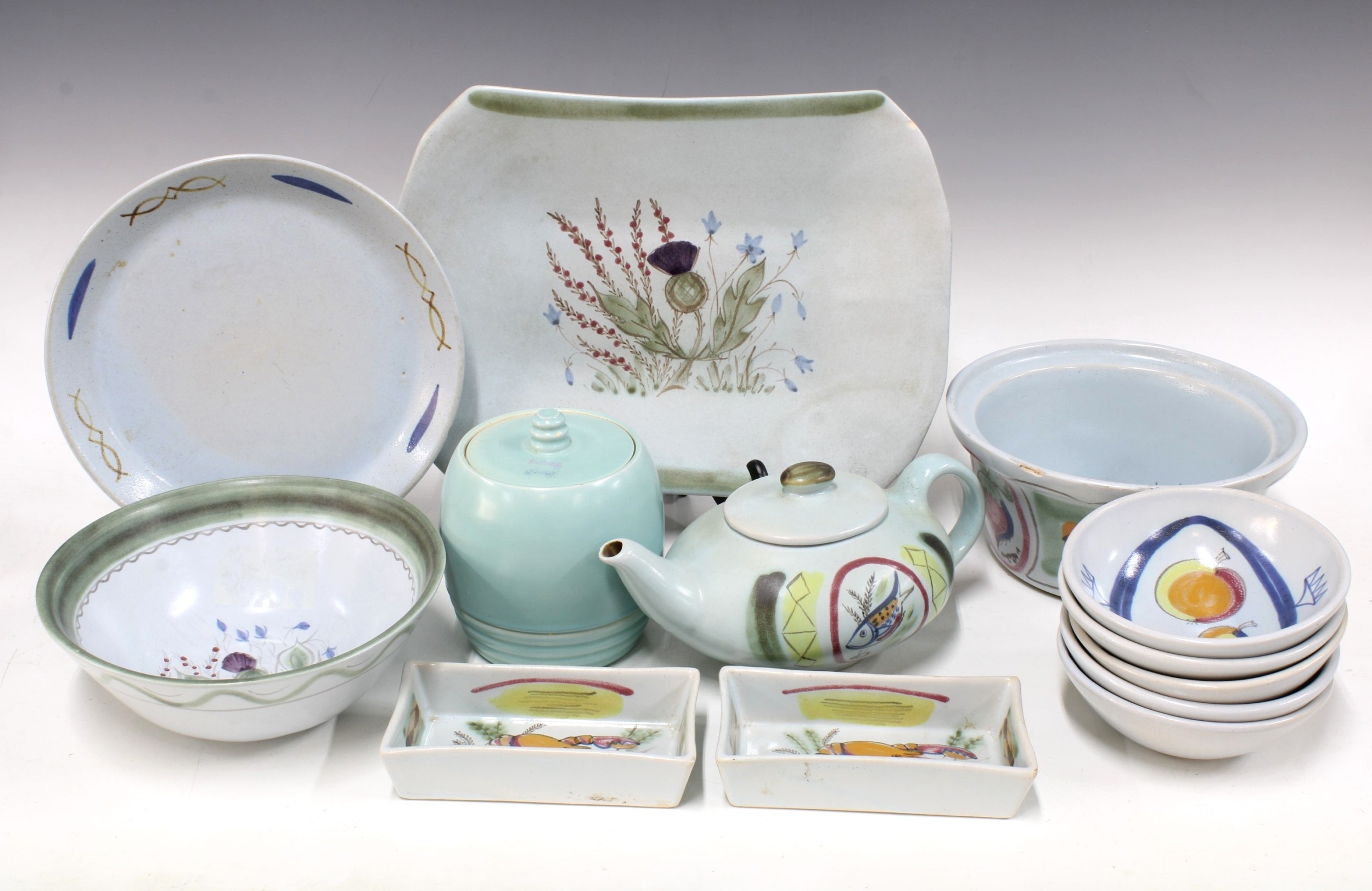 Collection of Buchan pottery, to include a thistleware tray 36cm ...