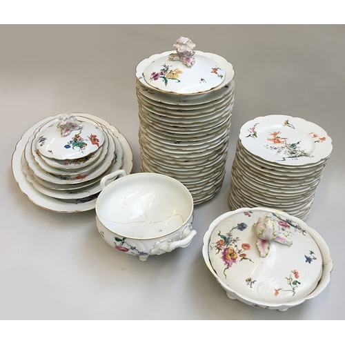 359 - A Haviland & Co Limoges porcelain dinner service, hand painted with floral sprays, the scalloped edg... 