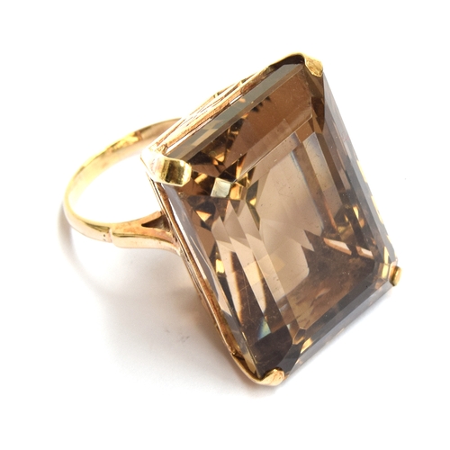 5 - A 9ct gold smokey quartz ring, size P, gross weight 19.8g
