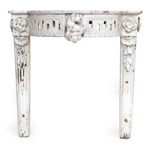 642 - An Italian demilune hall table, the apron with pierced Greek key frieze, carved with a dog, 62cmH

P... 