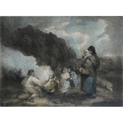 431 - After George  Morland. The Fern Gatherers, by J.R.Smith, published 1799, coloured mezzotint, 48x63cm... 