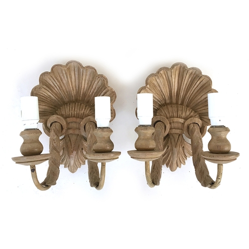 374 - A pair of shell carved double branch wall sconces, fitted for electrical use, 23cmH

Provenance: fro... 