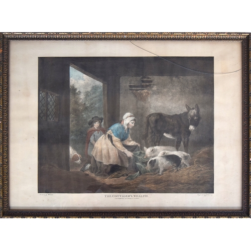 434 - After George Morland. The Cottagers Wealth, by G.Keating, published in 1798, coloured mezzotint, 54x... 