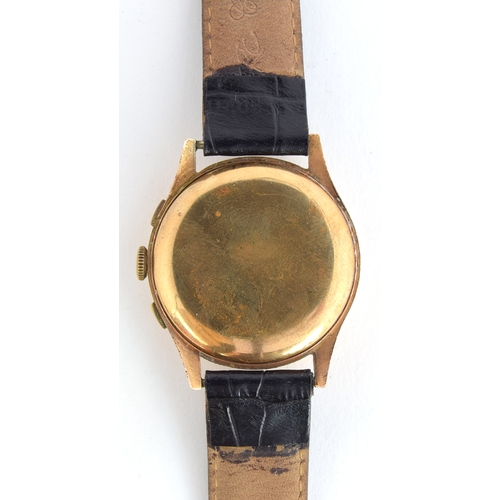 109 - A GENTLEMAN'S 18CT ROSE GOLD CHRONOGRAPHE OLYMPIC WRIST WATCH
CIRCA 1950s, SILVERED DIAL, ARABIC NUM... 