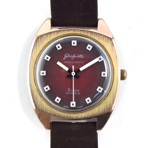 110 - A GENTLEMEN'S STEEL AND GOLD PLATED Glashtte Spezimatic Bison WRIST WATCH
CIRCA 1970. 
Movement: 26... 