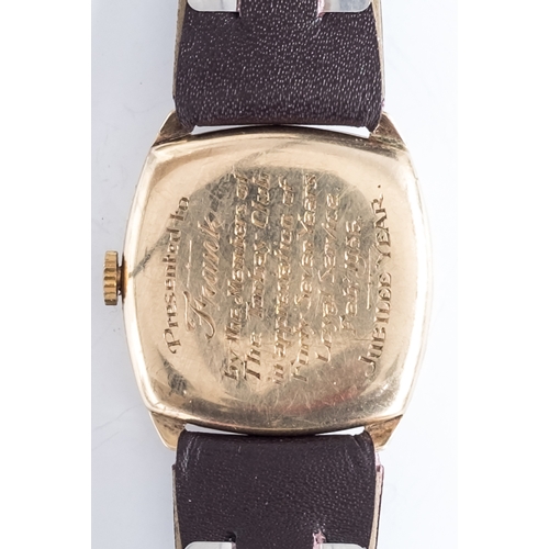 111 - A GENTLEMAN'S 9CT GOLD TISSOT WIRST WATCH
CIRCA 1955, ARABIC NUMERALS, subsidiary dial for constant ... 