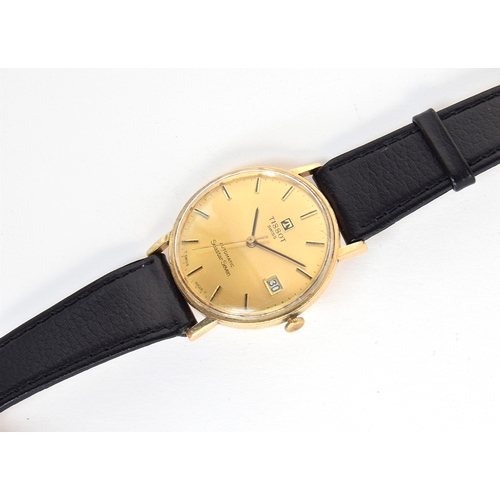 112 - A GENTLEMAN'S 9CT GOLD TISSOT SEASTAR SEVEN WRIST WATCH
CIRCA 1960s, gold dial, batons markers with ... 