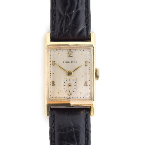 118 - A GENTLEMAN'S 10CT GOLD FILLED RECTANGULAR LONGINES - Wittnauer WRIST WATCH
CIRCA 1950s, SILVERED DI... 