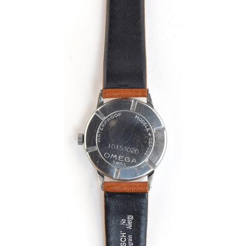 50 - A GENTLEMAN'S STEEL OMEGA WRIST WATCH
CIRCA 1944, CASE NO 839, TWO-TONE DIAL, SYRINGE HANDS, INVERTE... 