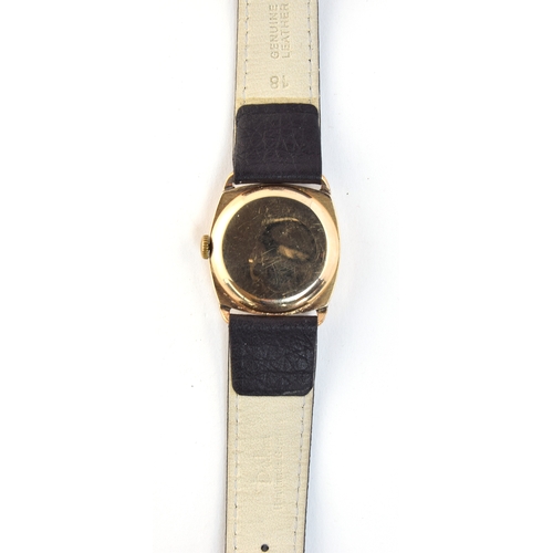 64 - A GENTLEMAN'S 9CT ROSE GOLD OMEGA WRIST WATCH 
CIRCA 1950s, Hallmarked Birmingham, black dial with r... 