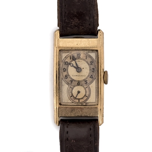 73 - A FINE GENTLEMAN'S 9CT GOLD LONGINES 'DOCTOR'S' WRIST WATCH
DATED 1936, TWO TONE CREAM AND SILVERED ... 