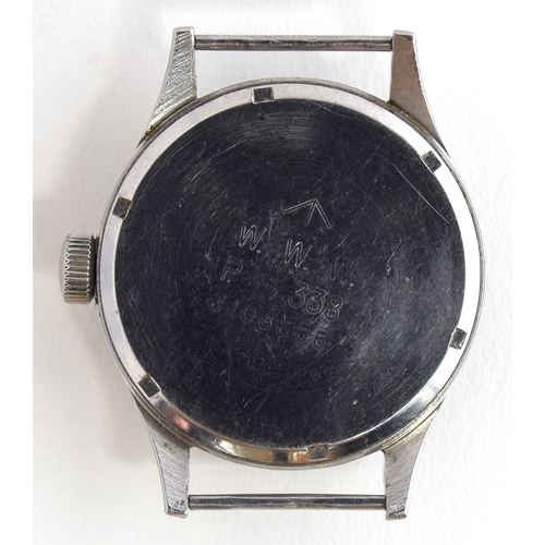 76 - A RARE GENTLEMAN'S STEEL BRITISH MILITARY WW2 ETERNA W.W.W WRIST WATCH
CIRCA 1940s, PART OF THE 'DIR... 