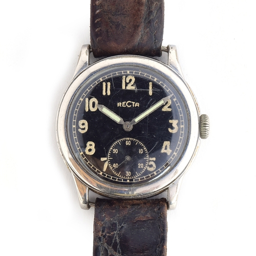 77 - A GENTLEMAN'S GERMAN MILITARY WW2 RECTA WRIST WATCH
CIRCA 1940s, German Army service watch, Arabic n... 