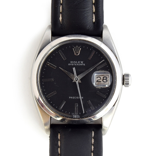 85 - A GENTLEMAN'S STAINLESS STEEL ROLEX OYSTER DATE PRECISION WRIST WATCH
CIRCA 1960, REF 6694, black di... 