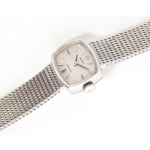 88 - A LADIES 9CT WHITE GOLD ROLEX PRECISION BRACELET WATCH
Weight gross 31g
DATED 1969, REF 37049, SILVE... 