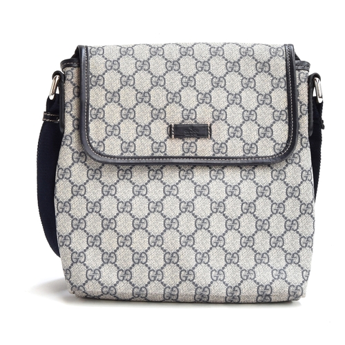 680 - Gucci monogram canvas shoulder bag with blue leather trimmings, adjustable blue canvas shoulder stra... 