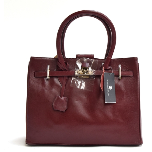 690 - Brand new oxblood leather handbag from Joshua Taylor, padlock closure and key in leather sheath (34 ... 