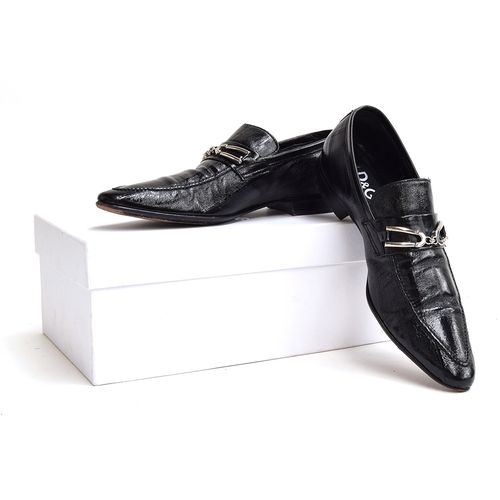 708 - Pair of gents black eelskin snaffle loafers from Dolce and Gabbana (size 42 1/2) in original box wit... 