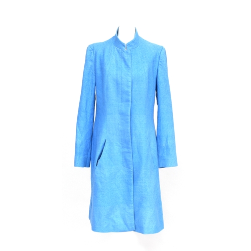 704 - Tailored coat with Nehru collar by Selina Blow in sky blue raw silk (size 12 approx)