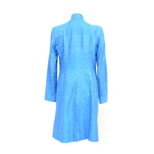 704 - Tailored coat with Nehru collar by Selina Blow in sky blue raw silk (size 12 approx)