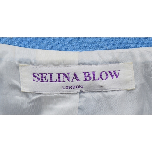 704 - Tailored coat with Nehru collar by Selina Blow in sky blue raw silk (size 12 approx)