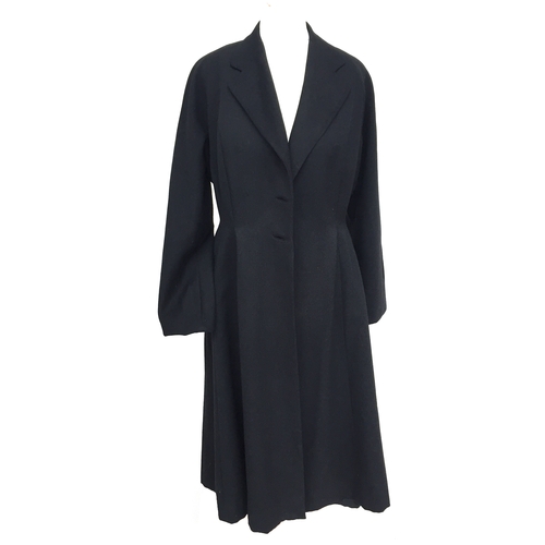 705 - Fine black wool 1950s princess coat with black silk lining, in very good condition (size 10-12 appro... 